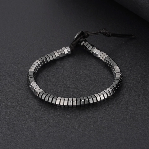Hämatit Schwarz Bile Stone Geflochtenes Armband Für Damen Herren Verstellbar Handgefertigt Minimalistisch Naturstein Perlen Schmuck