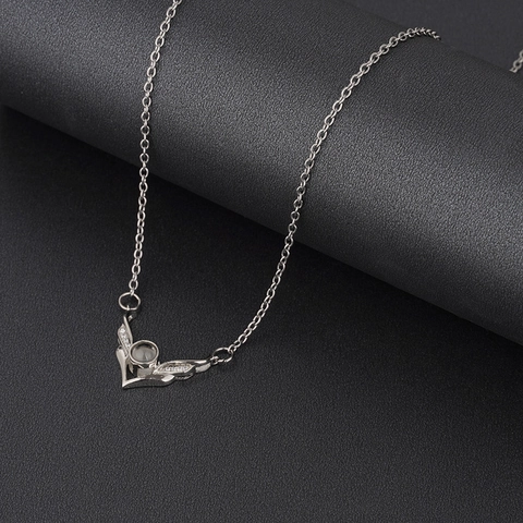 Alloy Rhinestone Heart Angel Wing Projection Necklace 100 Languages I Love You Pendant Fashion Jewelry Gift For Women