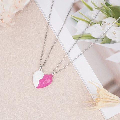Simple Magnetic Heart Splicing Couple Necklace Set Alloy Stainless Steel Chain Forever Alphabet Pendant Jewelry For Lovers