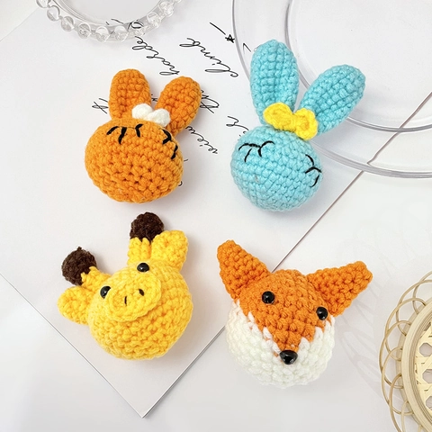 Handgemaakte Gehaakte Garen Dier Hoofd Accessoires DIY Sleutelhanger Tas Hanger Voor Haarspelden Schattig Konijn Tijger Beer