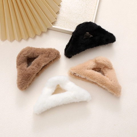 Grande Pinza per Capelli in Peluche a Triangolo Geometrico Elegante Accessorio per Capelli Autunno Inverno per Donna