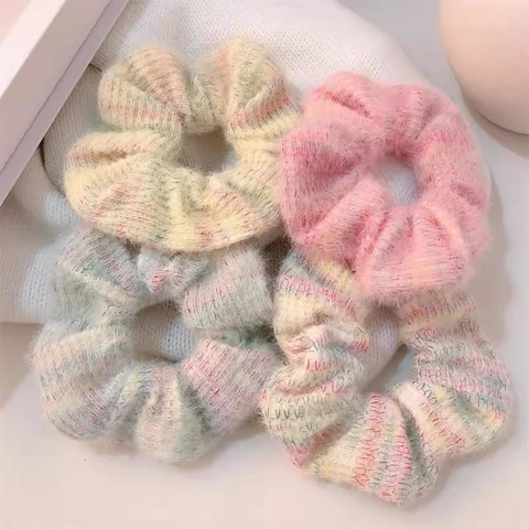 Sweet Mohair Knitted Scrunchies Gradient Pastel Color Plush Hair Ties Soft Large Intestine Hair Ring For Women Daily Fashion Accessories