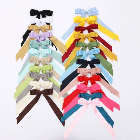 Elegant Double Layer Satin Bow Hair Clip With Long Ribbons For Women Sweet Vintage Solid Color Ribbon Hairpin Headwear