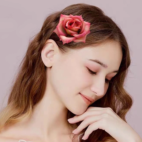 Franse Vintage Kunstmatige Roos Bloem Haarclip Elegante Roze Paars Gradiënt Stof Floral Eendenbek Clip Vrouwen Haaraccessoires