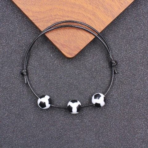 Bracciale Sportivo in Cordino Cerato Tessuto a Mano Perline in Resina a Forma di Calcio Basket Baseball Regolabile Regalo Gioielli