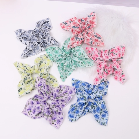 Chouchou à Nœud Papillon Floral Style Chinois Vintage Élastique en Tissu Doux Fleur Accessoires de Coiffure pour Femmes Filles