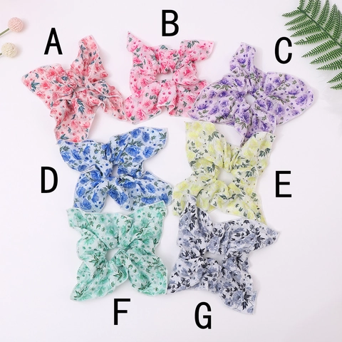 Chouchou à Nœud Papillon Floral Style Chinois Vintage Élastique en Tissu Doux Fleur Accessoires de Coiffure pour Femmes Filles