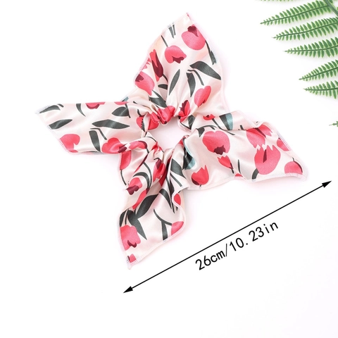 Frisch Süße Blumenmuster Satin Schleife Haargummi Lange Bänder Scrunchie Dekorativ Paisley Geometrisch Haarschmuck Für Damen