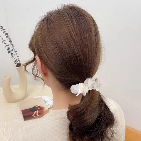 Elegante Elastico Per Capelli Con Fiocco In Rete E Finta Perla Artificial Fermacoda Per Donna Accessorio Per Capelli In Stile Coreano
