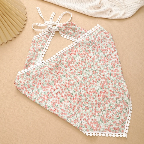 Fazzoletto da Testa a Triangolo Floreale Dolce Francese Per Donna Con Bordo in Pizzo Pompon Bandana Vintage per Fotografia