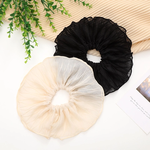 Coleteros de Tela Plisados Oversize Estilo Francés Elegante Color Sólido Diademas Elásticas Grandes Lazos de Pelo Accesorios de Cabello Mujer