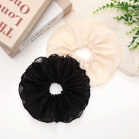 Coleteros de Tela Plisados Oversize Estilo Francés Elegante Color Sólido Diademas Elásticas Grandes Lazos de Pelo Accesorios de Cabello Mujer