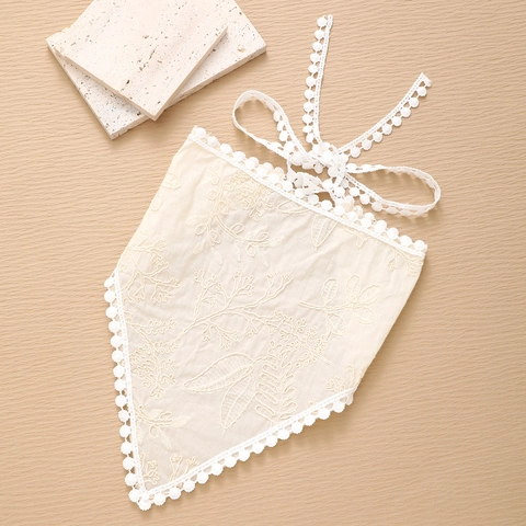 Fazzoletto da Testa a Triangolo Floreale Dolce Francese Per Donna Con Bordo in Pizzo Pompon Bandana Vintage per Fotografia