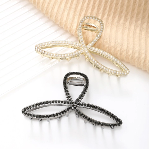 Grande Pinza per Capelli in Lega Elegante Strass Perla Artificial Sintetica Clip Squalo per Donna Vintage Croce Vuota Accessori Capelli
