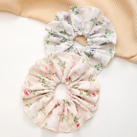 Oversized Bloemen Scrunchies Voor Dames Zoete Stof Haarelastiekjes Hoge Paardenstaart Elastische Haarbanden Accessoires