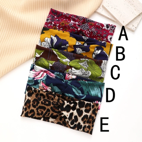 Women Bohemian Printed Twisted Headband Elastic Non-Slip Hair Band Knot Leopard Floral Yoga Sports Hair Accessories