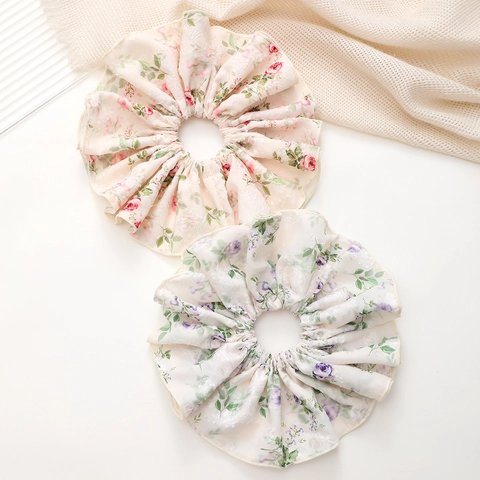 Oversized Bloemen Scrunchies Voor Dames Zoete Stof Haarelastiekjes Hoge Paardenstaart Elastische Haarbanden Accessoires