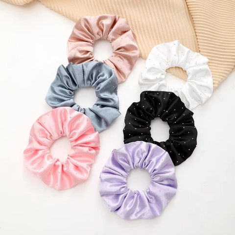 Franse Stijl Satijnen Stof Strass Scrunchie Glinsterende Elegante Grote Elastische Haarband Voor Vrouwen Dagelijkse Accessoires