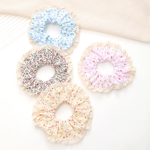 Chouchous en Dentelle Florale Douce pour Femmes Élastiques à Cheveux en Tissu Faits à la Main Style Pastoral Accessoires de Cheveux