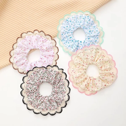 Chouchous en Dentelle Florale Douce pour Femmes Élastiques à Cheveux en Tissu Faits à la Main Style Pastoral Accessoires de Cheveux