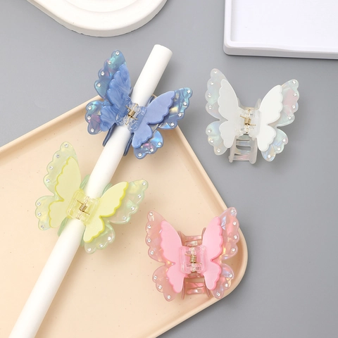 Pince à Cheveux Élégante Papillon en Strass Style Coréen Acrylique Accessoire de Coiffure Quotidien pour Femmes
