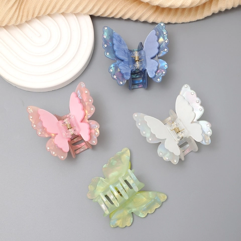 Pince à Cheveux Élégante Papillon en Strass Style Coréen Acrylique Accessoire de Coiffure Quotidien pour Femmes