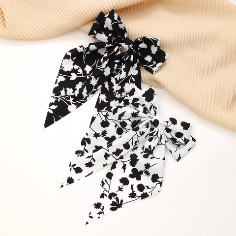 Pinza para el Pelo con Lazo Floral Grande y Cintas Largas Estilo Pastoral Clip de Resorte de Tela Accesorio Elegante para Mujer