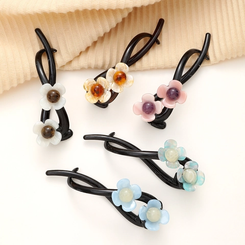 Fermaglio per Capelli a Torsione Floreale Vintage per Donna Clip a Banana in Resina con Fiore Elegante Accessori per lo Styling