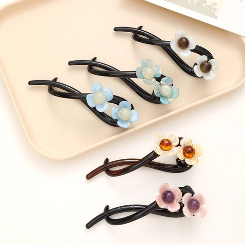 Fermaglio per Capelli a Torsione Floreale Vintage per Donna Clip a Banana in Resina con Fiore Elegante Accessori per lo Styling