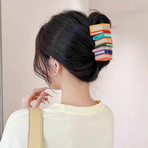 Creative Book Stack Hair Claw Clip Colorful Dopamine Style Acrylic Large Hair Clamp Accessories For Women Korean Design