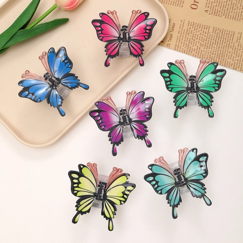 Pinza de Pelo de Mariposa Colorida Plástico Resina Degradado Estilo Bosque Pinza Decorativa para Mujer Accesorios de Peinado Diario