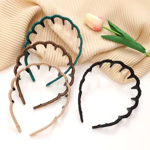 Cerchietto Antiscivolo Ondulato da Donna Con Denti Design a Cima Cranica Alta Avvolto in Tessuto Plastica Accessorio per Capelli per Lavaggio Viso Uso Quotidiano