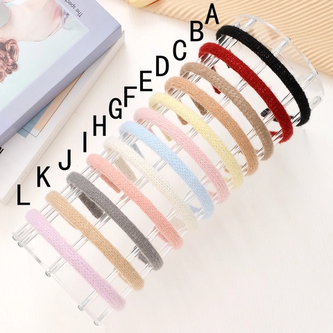 Diadema de Punto Hecha a Mano para Mujer Dulce Color Sólido Hilo de Lana Accesorio para el Cabello Otoño Invierno Cálido