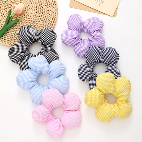 Koreanischer Stil Große 3D Gingham Blume Haargummi Übergroße Karierte Florale Ponytail Halter Süße Stoff Haarband Damen