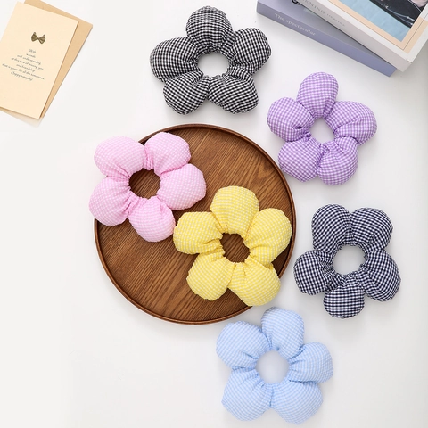 Koreanischer Stil Große 3D Gingham Blume Haargummi Übergroße Karierte Florale Ponytail Halter Süße Stoff Haarband Damen