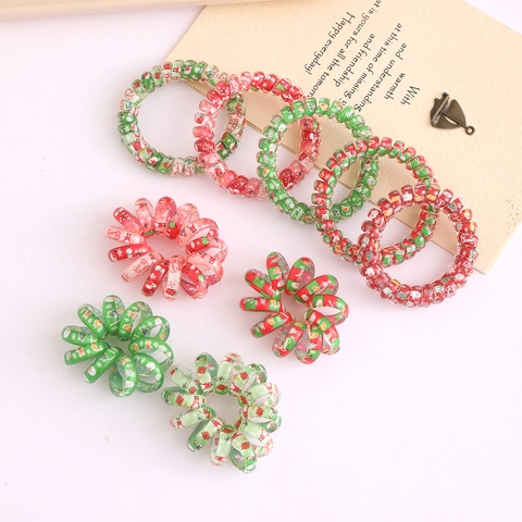 Elastici per Capelli a Spirale di Natale in Plastica Resina Festiva Babbo Natale Fiocco di Neve Linea Telefonica Anelli per Capelli Fasce Elastiche