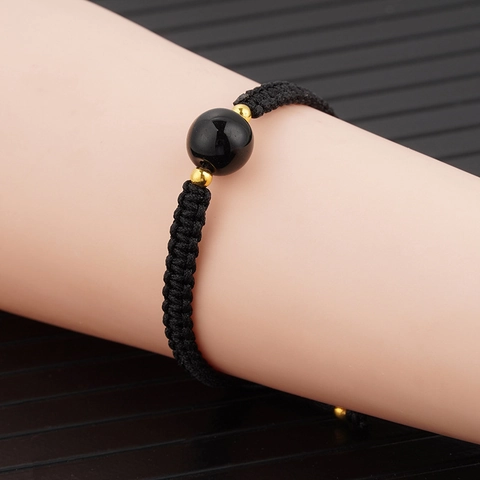 Handgefertigtes Naturstein Armband Geflochten Rot Schwarz Obsidian Erdbeerquarz Verstellbar Paar Schmuck Glücksgeschenk