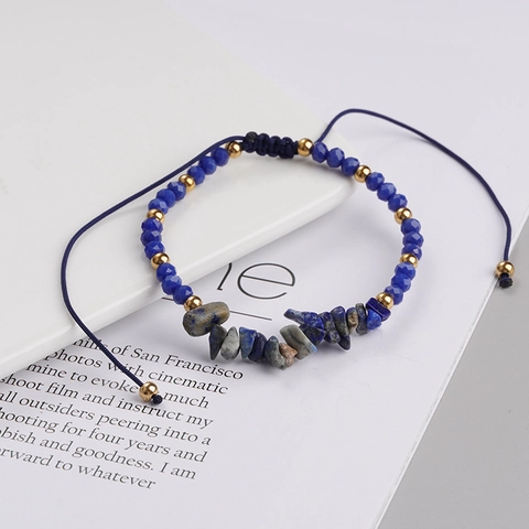 Bohemian Handmade Woven Bracelet With Natural Stone Gravel Alloy Beads Faceted Glass Adjustable Rope Jewelry For Women Men Beach Vacation