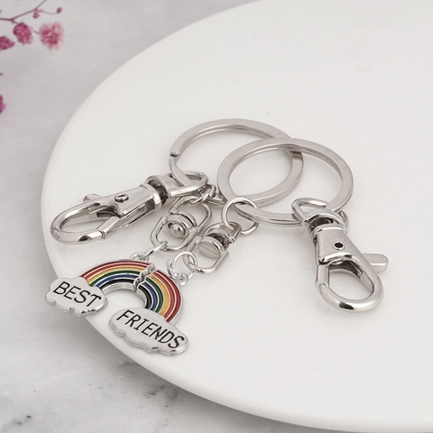 Edelstahl Regenbogen Best Friends Spleiß Schlüsselanhänger Set Emaille Wolke Herz Schlüsselring Rucksack Hängen Schmuck Geschenk