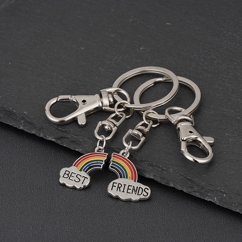 Edelstahl Regenbogen Best Friends Spleiß Schlüsselanhänger Set Emaille Wolke Herz Schlüsselring Rucksack Hängen Schmuck Geschenk