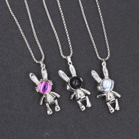 Hip-hop Titaniumstaal Mechanisch Konijn Hanger Halsketting Retro Robot Bunny Strass Kielketting Unisex Sieraden Streetwear Accessoire