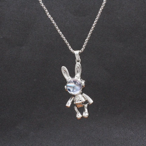 Hip-hop Titaniumstaal Mechanisch Konijn Hanger Halsketting Retro Robot Bunny Strass Kielketting Unisex Sieraden Streetwear Accessoire