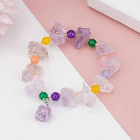 Pulsera de Fosfosiderita Natural Piedra Bruta para Mujer Aleación Lavanda Multicolor Geométrico Joyería Hecha a Mano Colgante Regalo