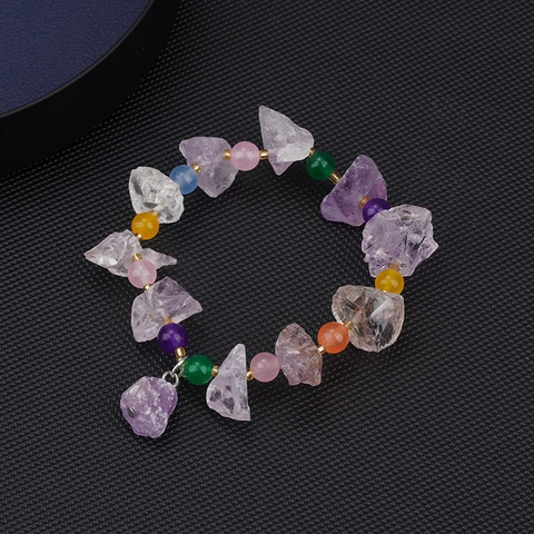 Pulsera de Fosfosiderita Natural Piedra Bruta para Mujer Aleación Lavanda Multicolor Geométrico Joyería Hecha a Mano Colgante Regalo