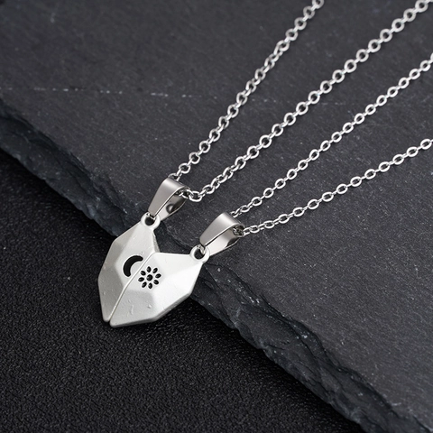 Magnetische Paar Halskette Sonne Mond Herz Anhänger Legierung Edelstahl Kette Romantische Valentinstag Geschenk Schmuck