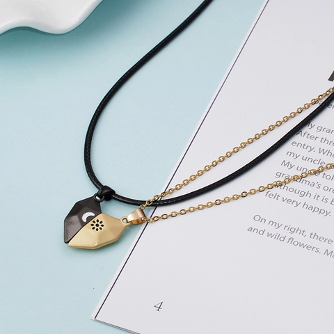 Magnetische Paar Halskette Sonne Mond Herz Anhänger Legierung Edelstahl Kette Romantische Valentinstag Geschenk Schmuck