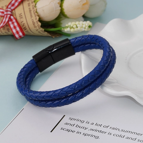 Vintage Handmade Braided Microfiber Leather Bracelet With Stainless Steel Magnetic Clasp Men Titanium Steel Wristband Jewelry