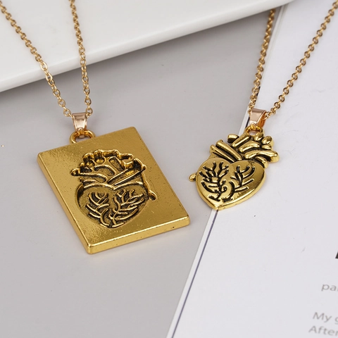 Vintage Anatomical Heart Couple Necklace Set Stainless Steel Zinc Alloy Pendant Hip Hop Punk Jewelry Matching Necklaces Gift