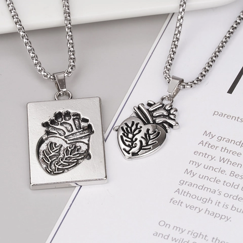 Vintage Anatomical Heart Couple Necklace Set Stainless Steel Zinc Alloy Pendant Hip Hop Punk Jewelry Matching Necklaces Gift