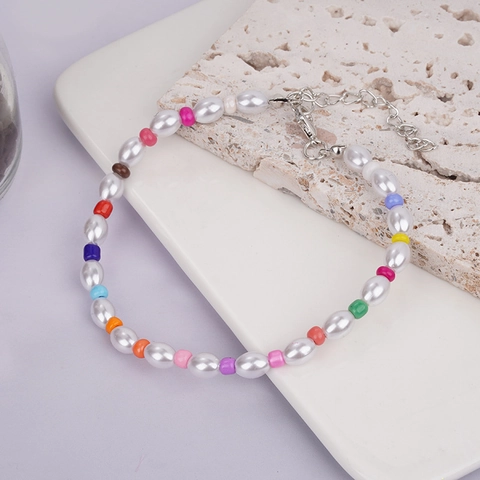 Cavigliera Braccialetto Artigianale Con Künstliche Perle Sintetiche Perline Colorate Gioielli Stile Spiaggia Estiva Per Donna